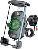 BRCOVAN Motorcycle Phone Mount with Qi Wireless Charger, USB C Fast Charging - One Hand Operation, Aluminum Alloy Base - 4''-7'' Phones'