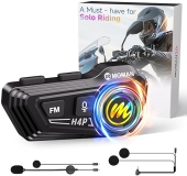Moman RS-H4P Motorcycle Helmet Headset with Dual Noise Reduction and BT5.1 - RGB/FM - Hands-Free Call - AI Voice Earphone