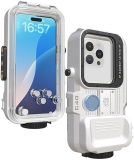 VOEAIN iPhone 16 Pro Waterproof Diving Case, 131FT Underwater Photography Housing, White