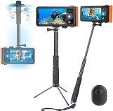 LOFISTERE Waterproof Diving Phone Case with Extendable Selfie Stick - Full Screen Touch for Diving, Snorkeling, Surfing