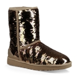 UGG Women's Gold Sequin Short Boot with 1" Heel, Size 6