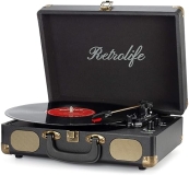 Retrolife Vintage Suitcase Record Player 3-Speed Bluetooth with Built-in Speakers - Portable Turntable