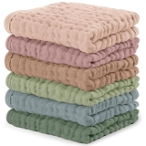 Comfy Cubs Soft 6-Layer Cotton Baby Washcloths 6 Pack - Gentle, Absorbent 10"x10" Cloths for Sensitive Skin - Multicolor"