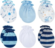 RATIVE 100% Cotton No Scratch Mittens & Caps Set for Newborns 0-6 Months - Boys & Girls