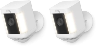 Ring Spotlight Cam Plus 2-Pack, Battery-Powered with Two-Way Talk, Night Vision, Siren - White (2022)