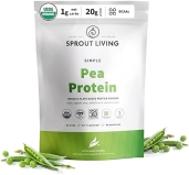 Sprout Living Organic Pea Protein Powder, Unflavored, 20 Grams of Plant Based Organic Protein Powder