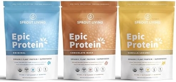 Sprout Living Epic Protein Bundle - Original, Chocolate Maca & Vanilla Lucuma (20-26g Organic Plant-