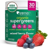 Zena Nutrition Organic Super Greens Powder, 70+ Superfoods, 0 Sugar, 3G Fiber, Spirulina, Chlorella,