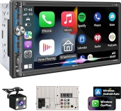 PLZ 7 Wireless Double Din Car Stereo with Apple CarPlay, Android Auto, Bluetooth 5.3, Backup Camera