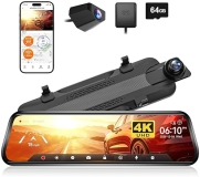 WOLFBOX G930 10 4K Dash Cam Rear View Mirror with WiFi, GPS, Backup Camera 64GB Card